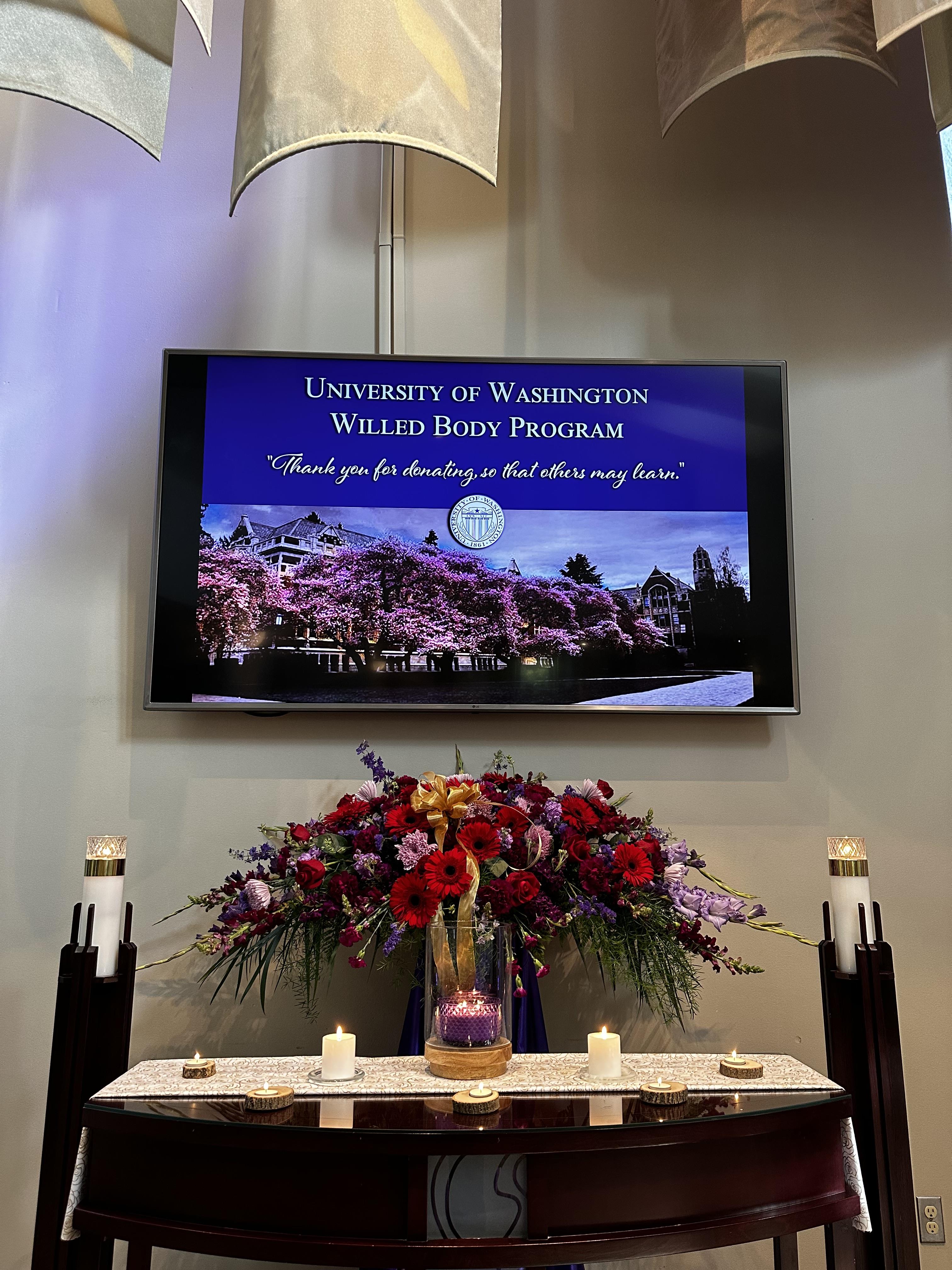 Welcome sign at the Willed Body Program annual memorial service